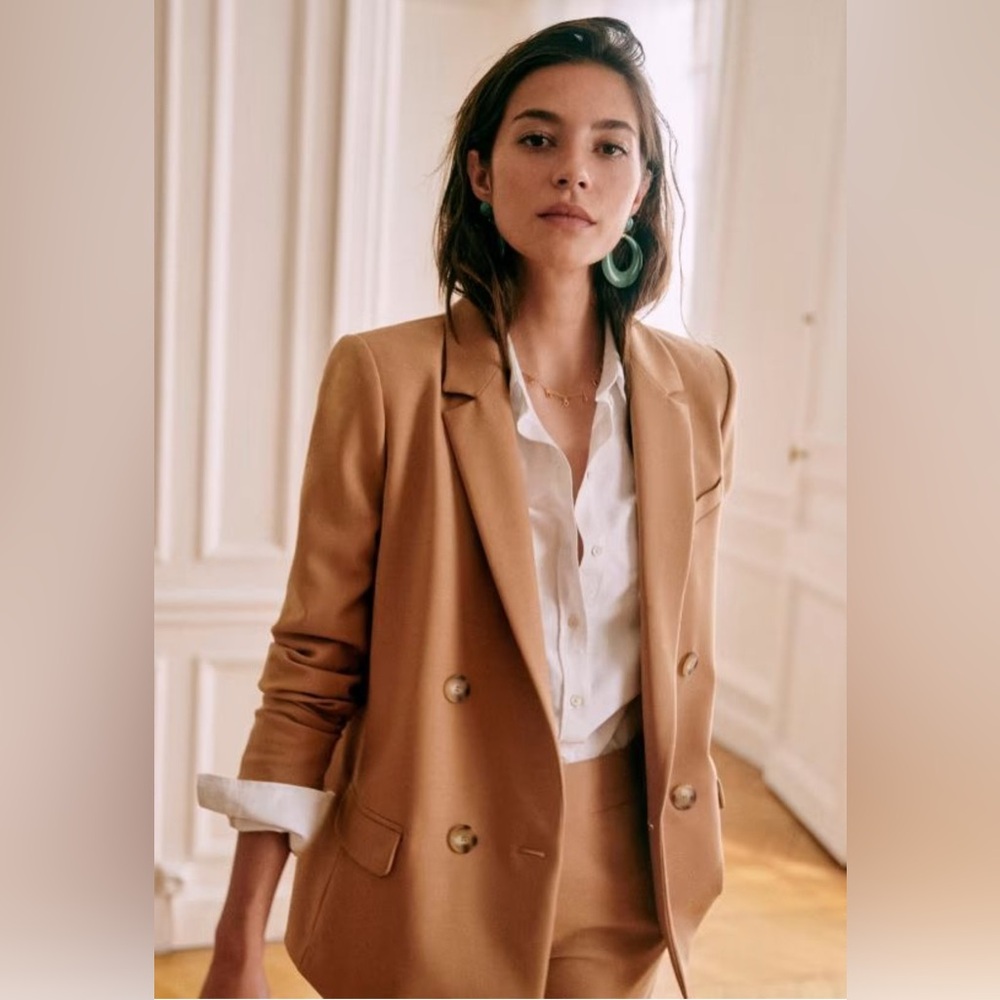 Sezane Christie Camel Double-Breasted Blazer